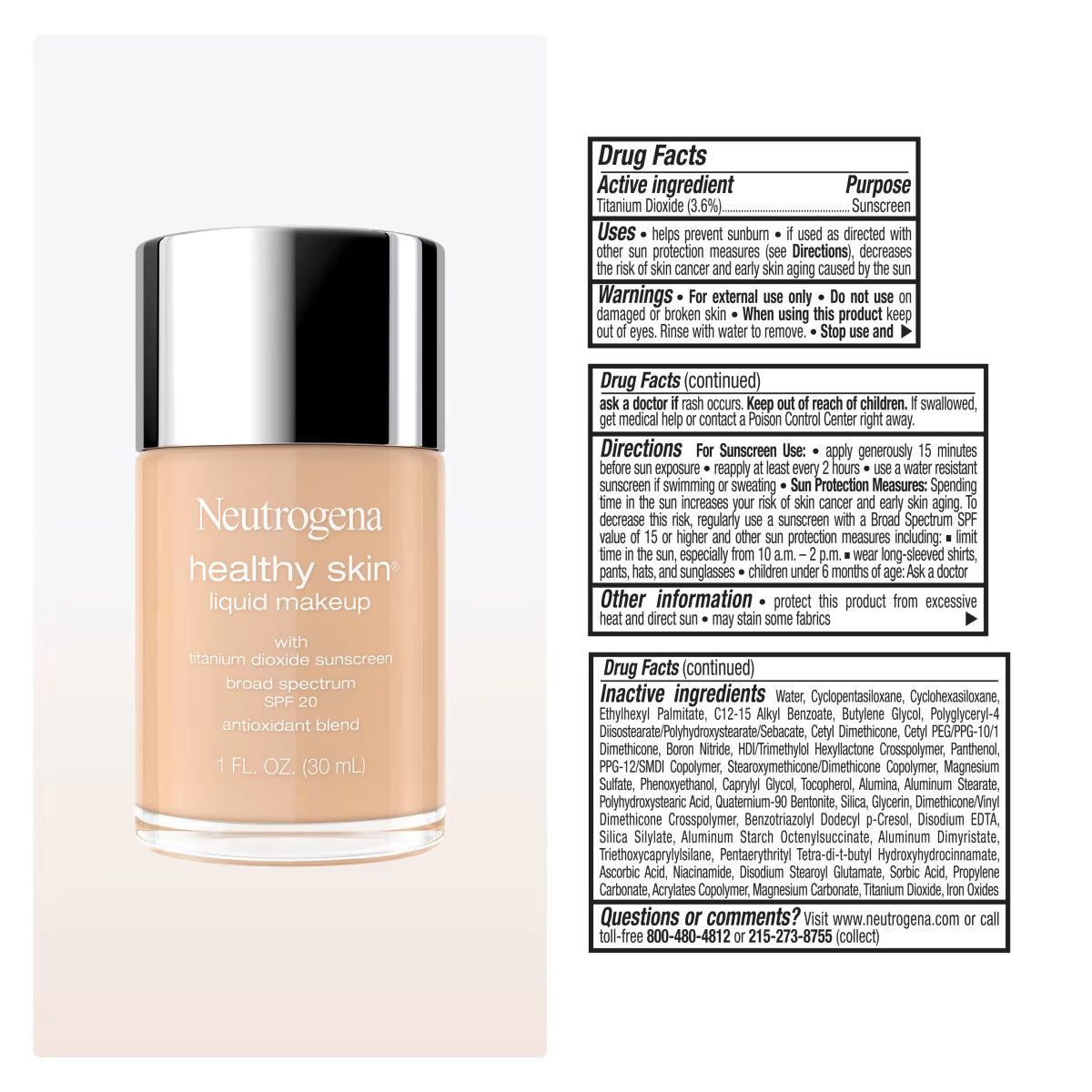 Neutrogena® Healthy Skin Liquid Foundation Makeup Broad Spectrum SPF 20, 220C Cool Nude, 1 Fl. Oz - US 4619