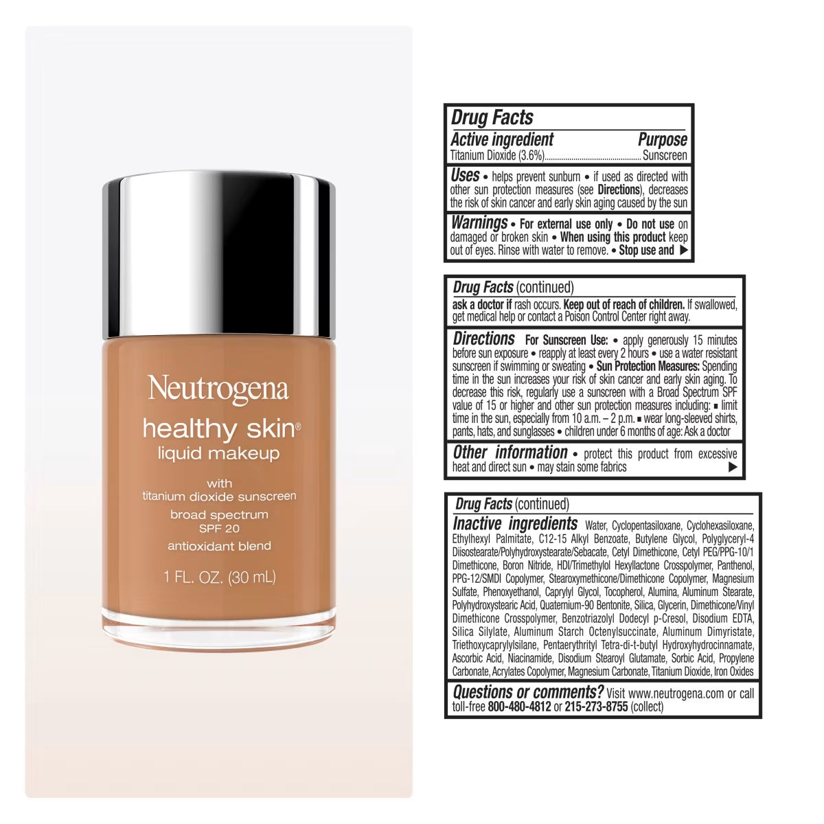 Neutrogena® Healthy Skin Liquid Makeup Broad Spectrum SPF 20, 420W Warm Bronze, 1 Fl. Oz - US 4910