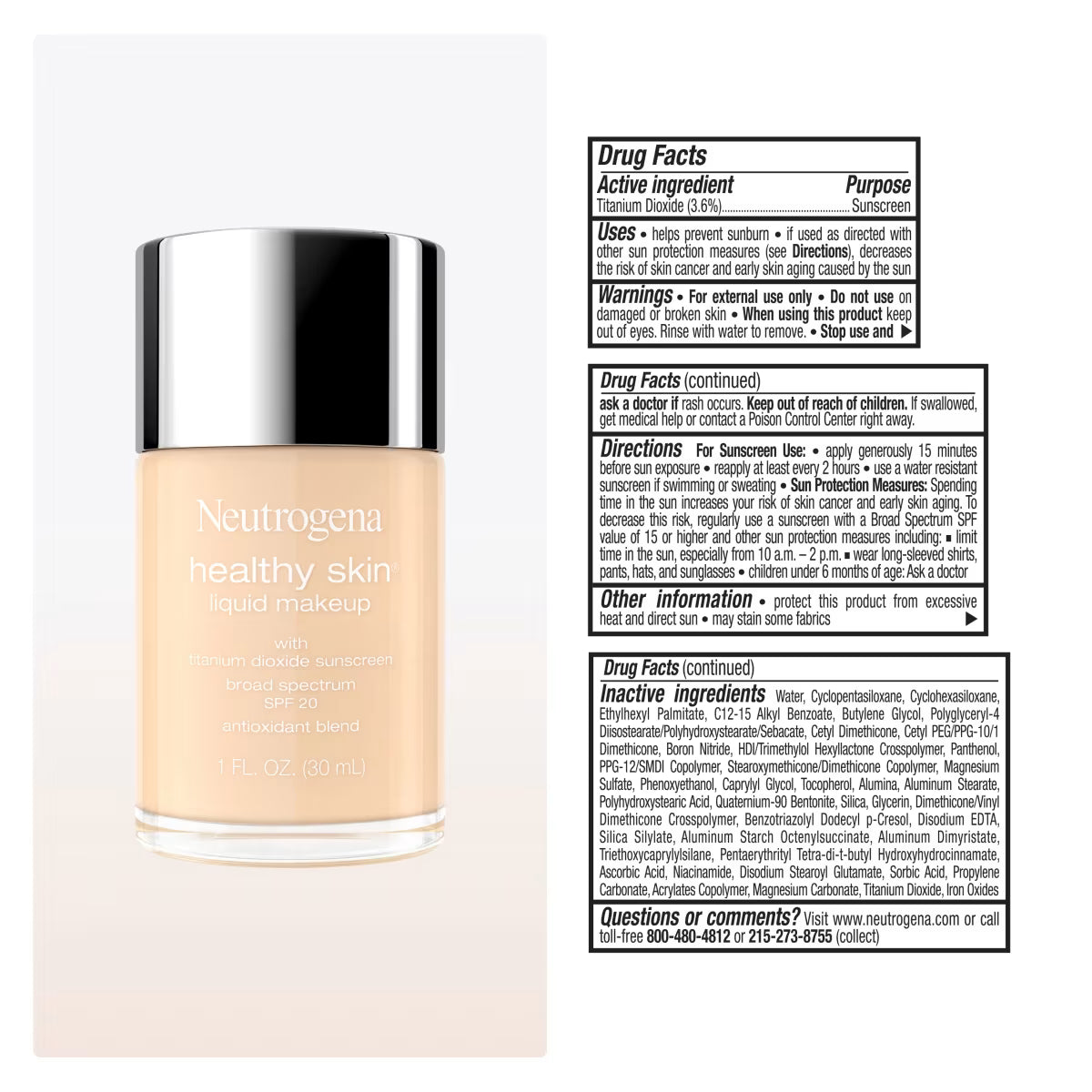 Neutrogena® Healthy Skin Liquid Foundation Makeup Broad Spectrum SPF 20, 210W Classic Beige, 1 Fl. Oz - US 4666