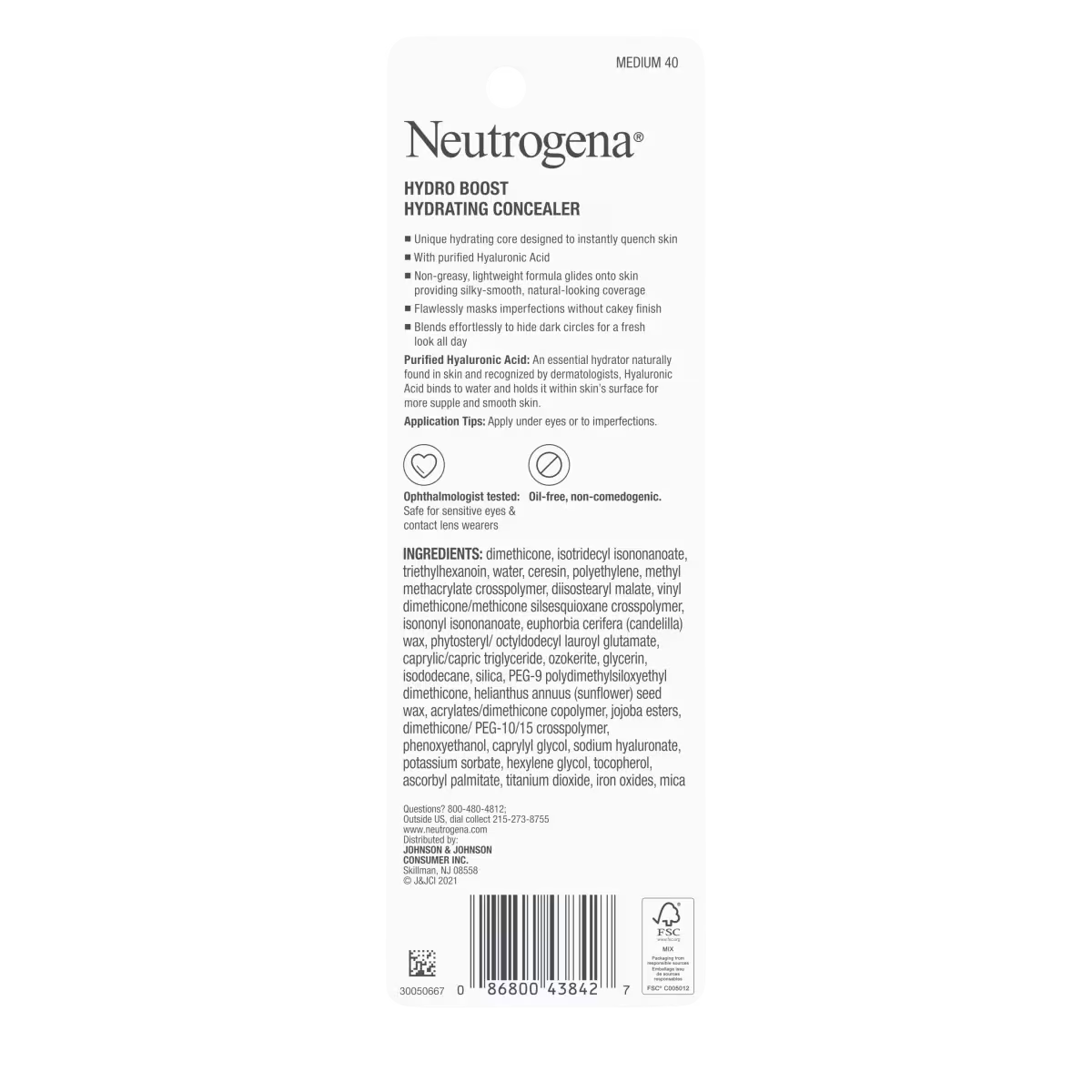 Neutrogena® Hydro Boost Hydrating Concealer, 40 Medium 0.12 Oz - US 0728