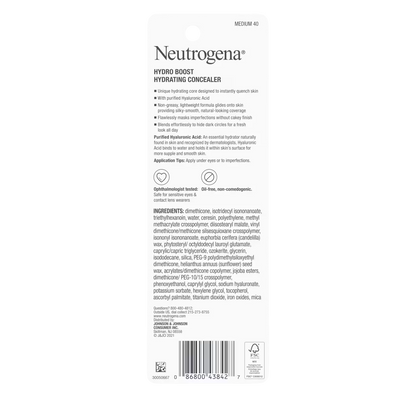 Neutrogena® Hydro Boost Hydrating Concealer, 40 Medium 0.12 Oz - US 0728