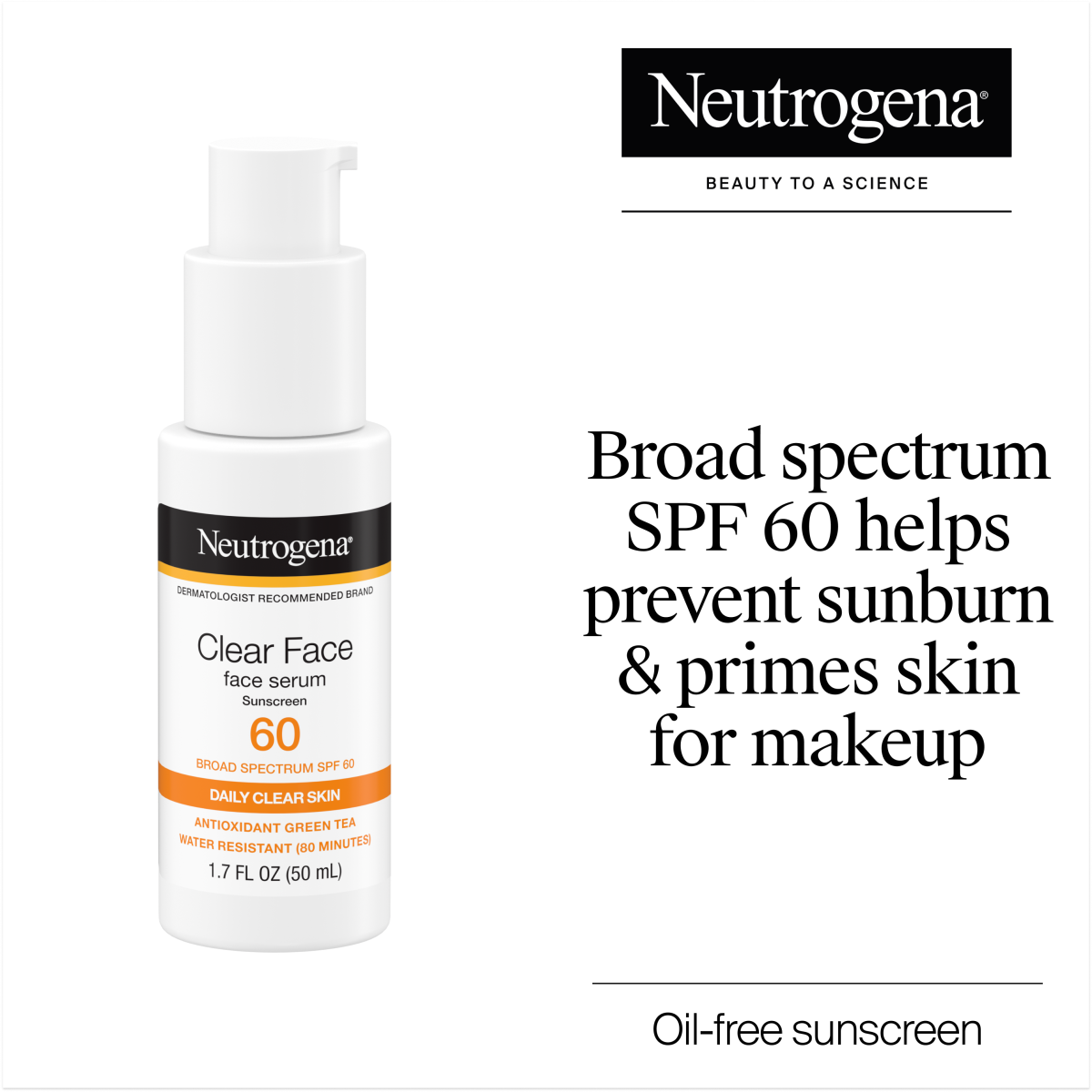Neutrogena® Clear Face Serum Sunscreen with Green Tea Broad Spectrum SPF 60 Fragrance Free, 1.7 Fl. Oz - US 2741